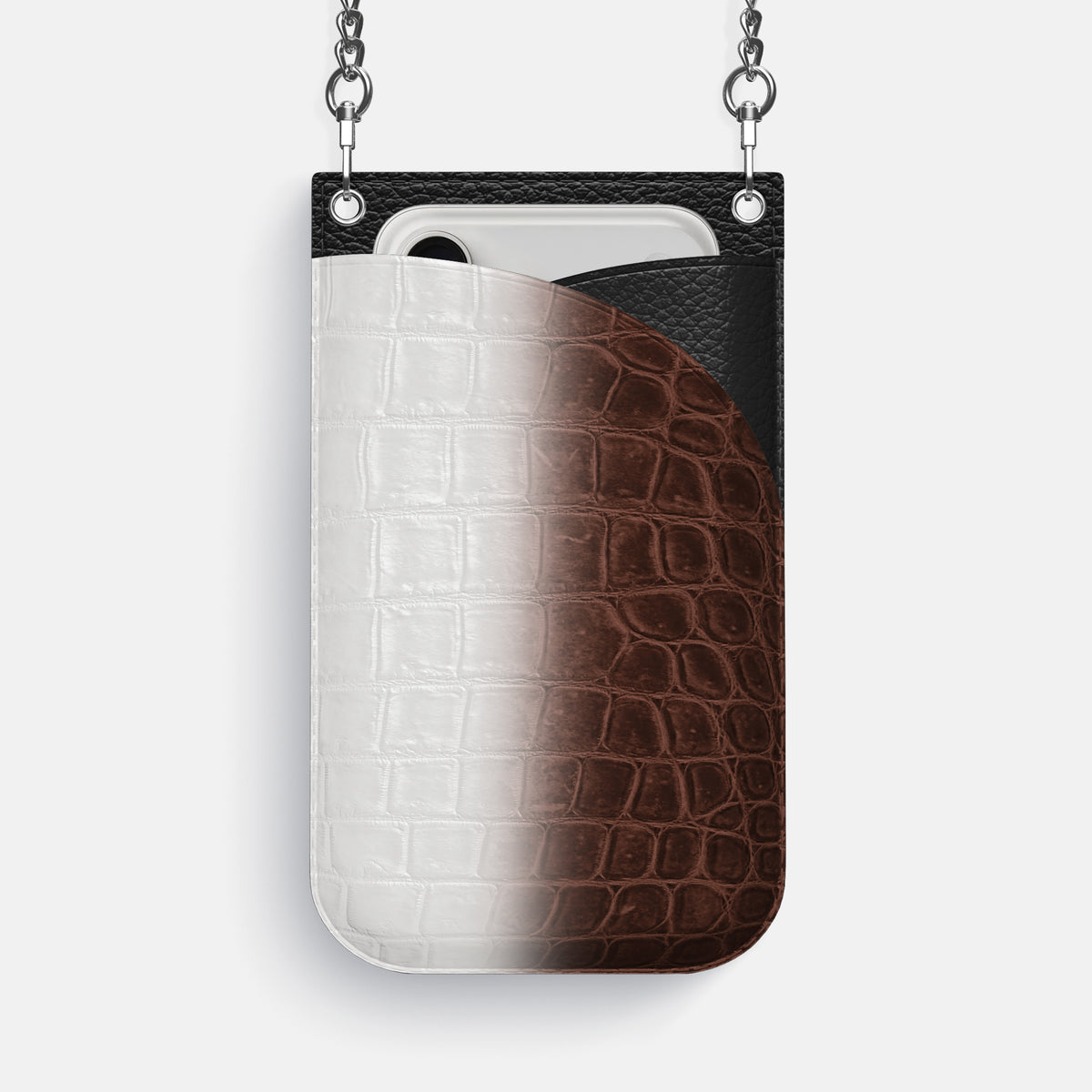 Crossbody Bag For iPhone 17 Pro Max In Himalayan Crocodile -1 | Dark-Brown-Steel