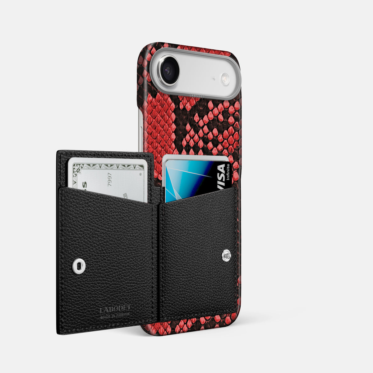 Bi-Fold Case For iPhone 17 Air In Deluxe Python -2 | Red-Steel