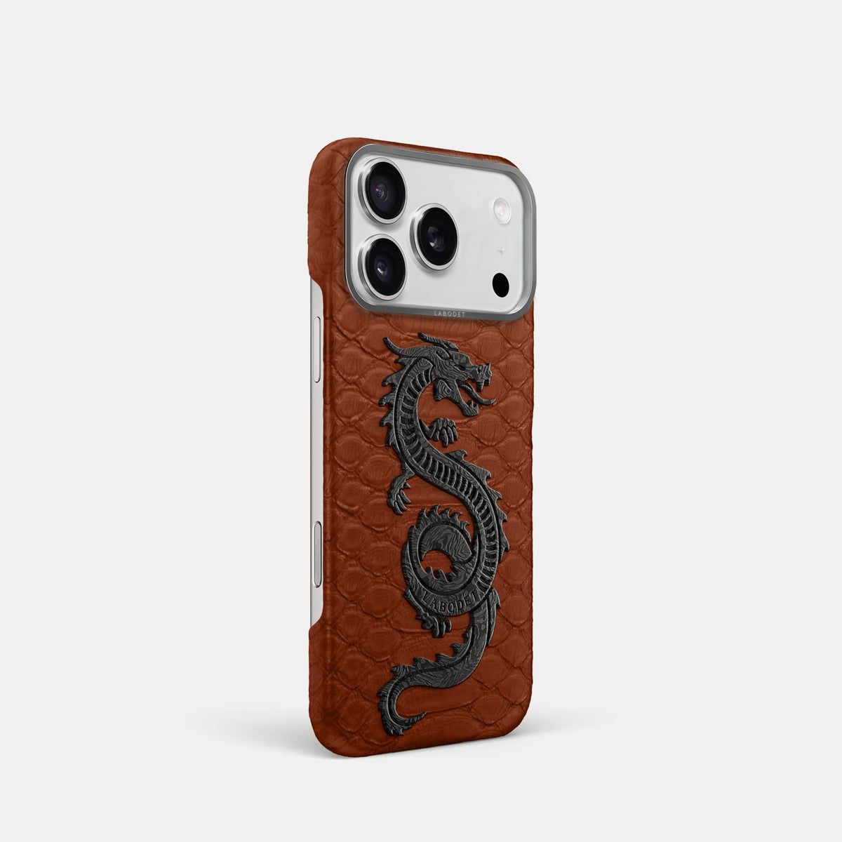 Classic Case With Carbon Dragon For iPhone 18 Pro In Python -2 | Medium-Brown-Steel