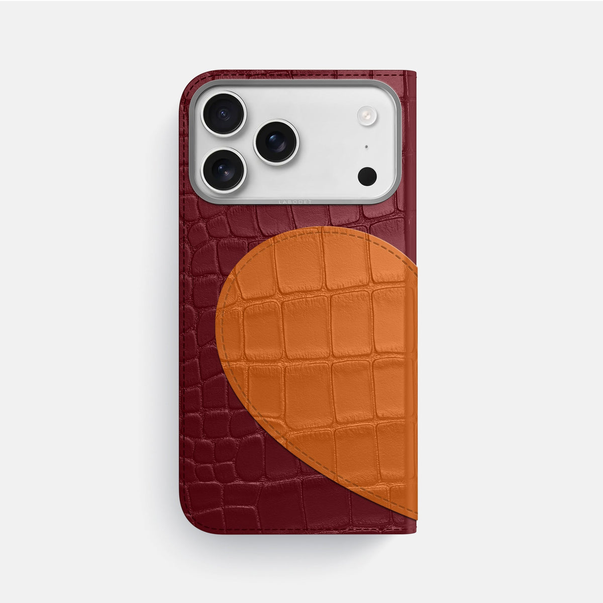 Folio Case With Heart For iPhone 18 Pro Max In Alligator -3 | Burgundy-Steel
