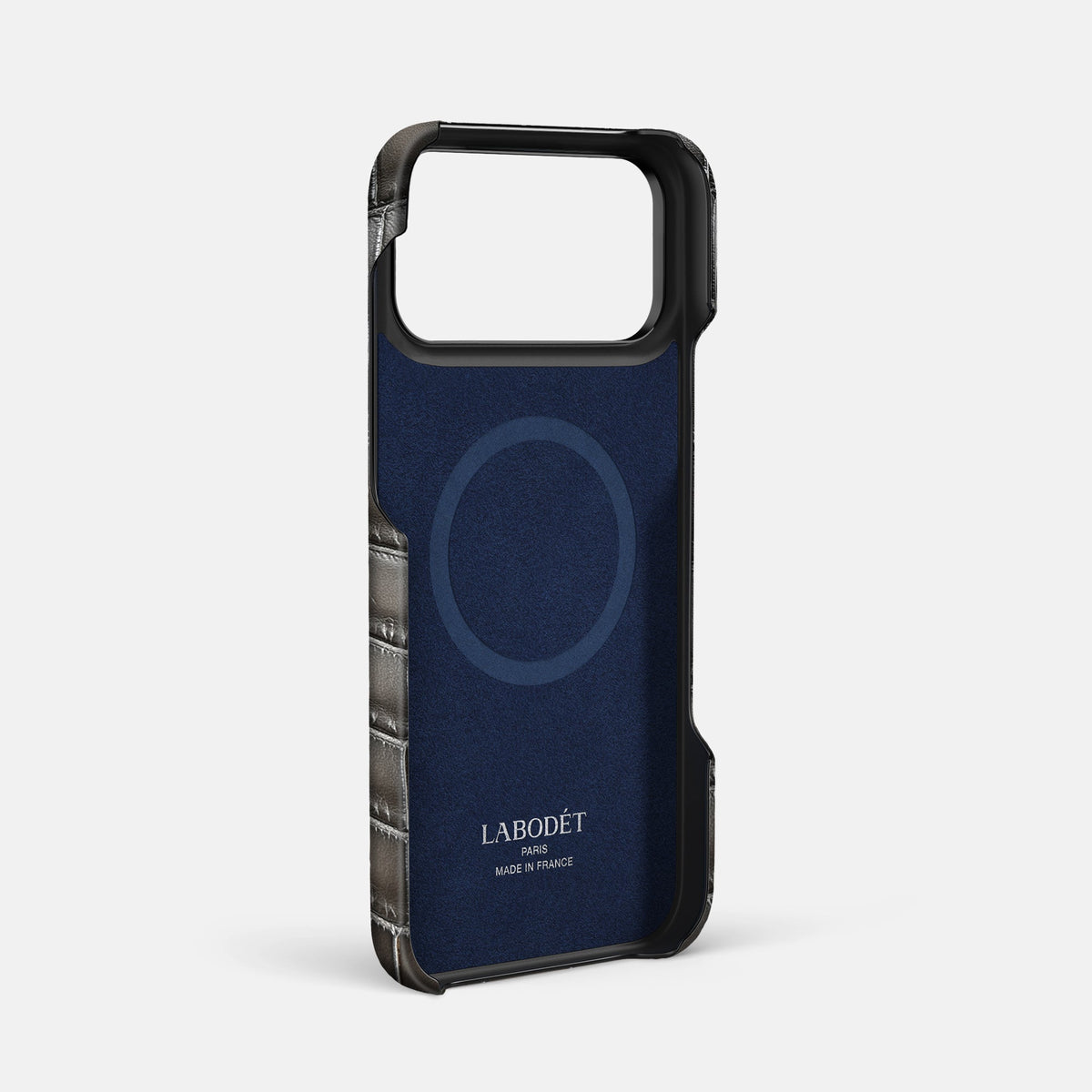 Handle Case For iPhone 18 Pro Max In Patina Alligator -4 | Grey-Black