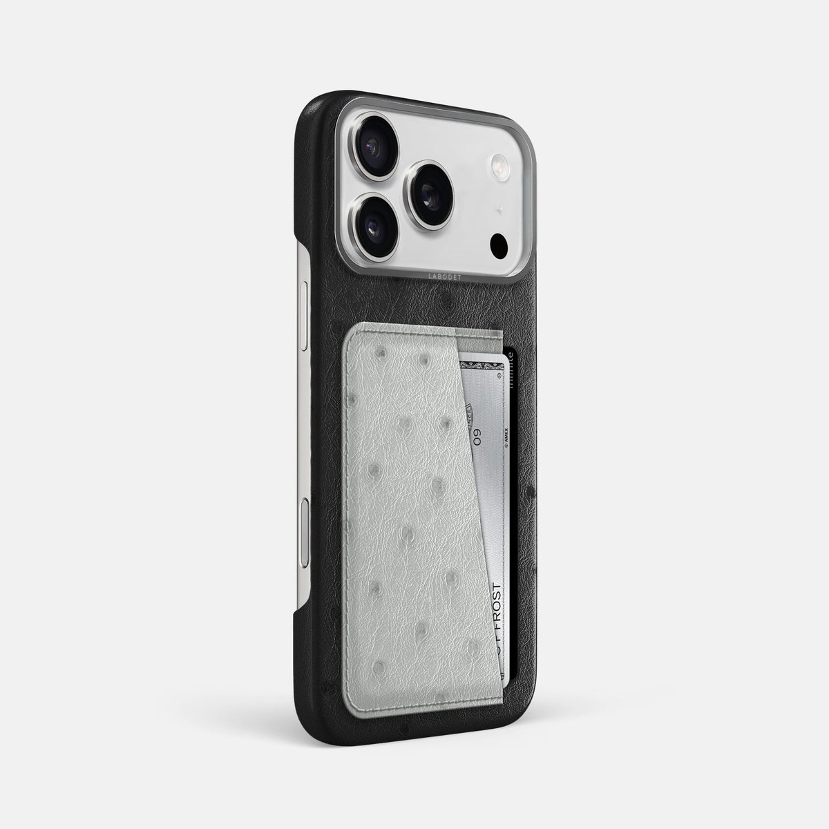 Double Card Case Coloré For iPhone 18 Pro Max In Ostrich -2 | Black-Steel