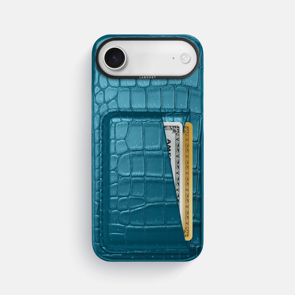 Double Card Case For iPhone 17 Air In Porosus Crocodile -1 | Turquoise-Black
