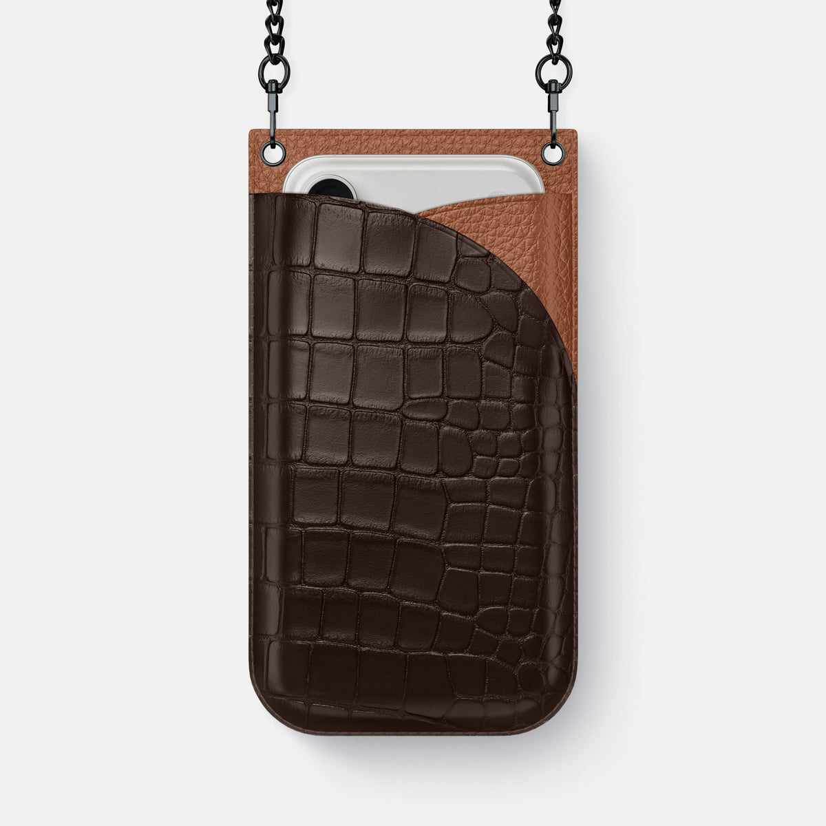 Crossbody Bag For iPhone 18 Pro Max In Alligator -1 | Dark-Brown-Black