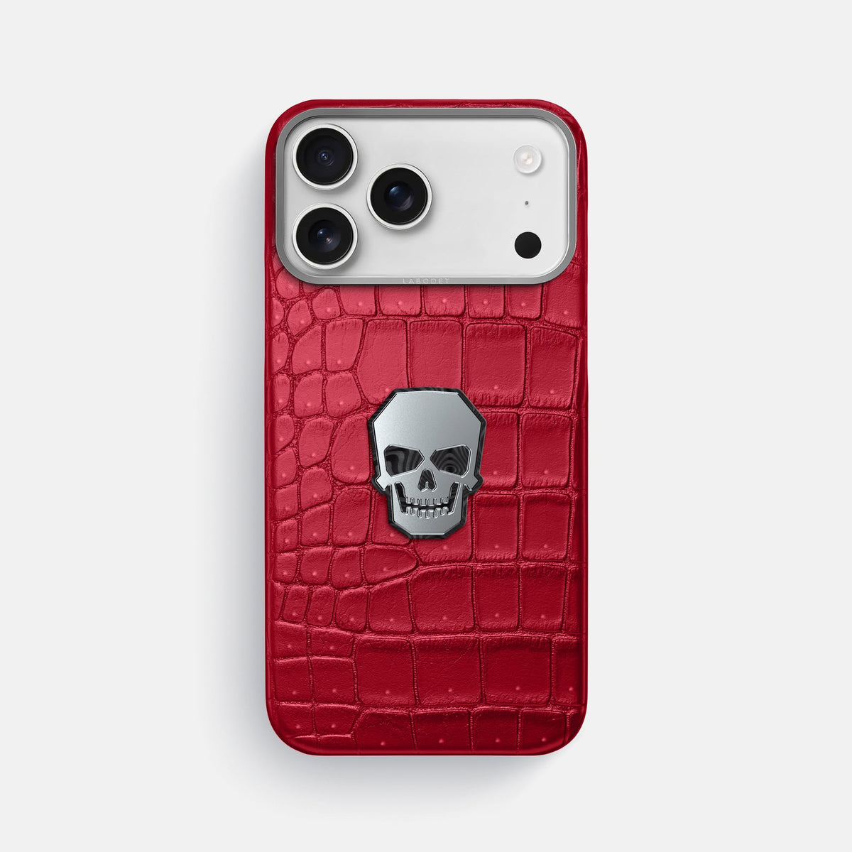 Classic Case With Titanium Skull For iPhone 18 Pro Max In Porosus Crocodile -1 | Burgundy-Steel