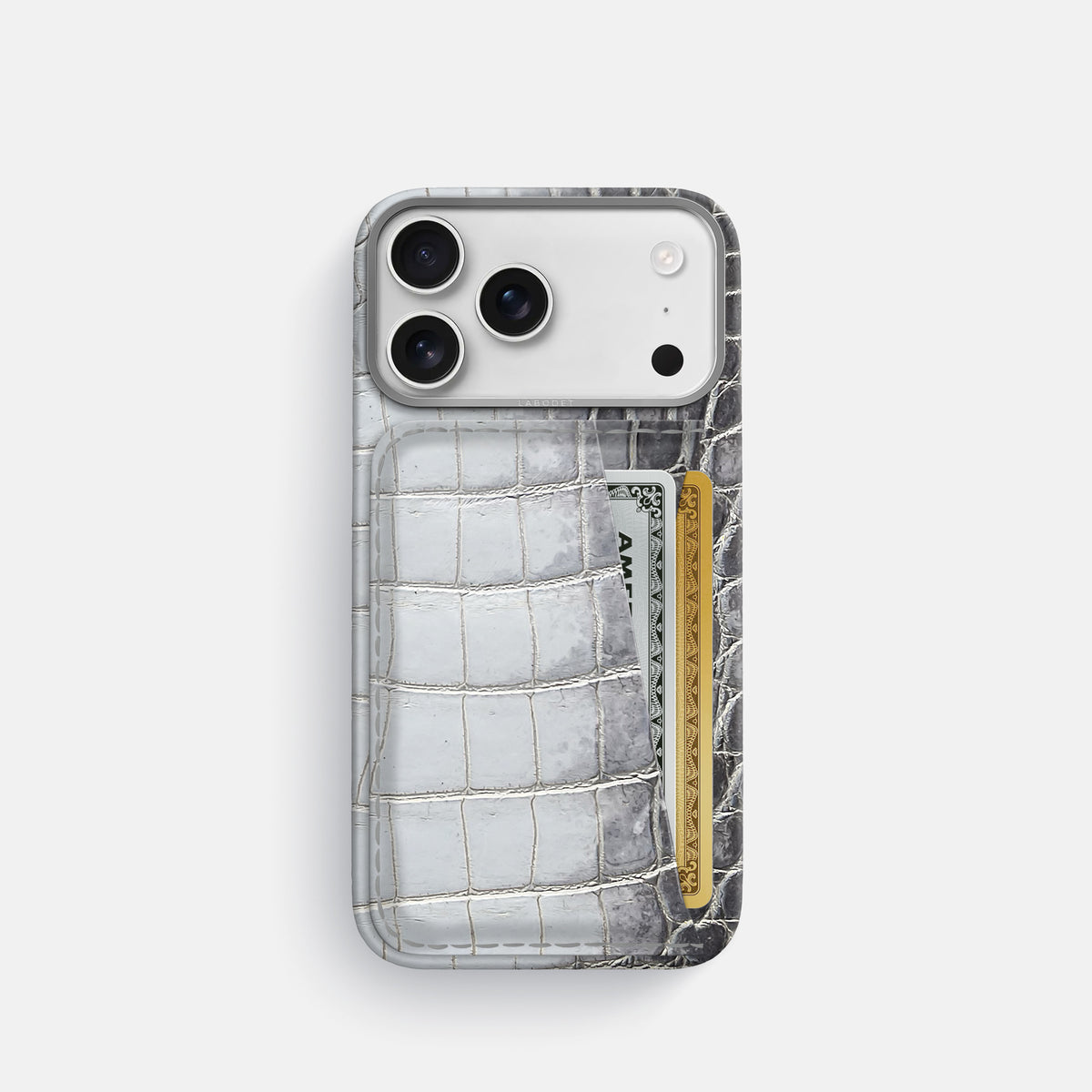 Double Card Case For iPhone 17 Pro In Himalayan Crocodile -1 | Silver-Steel