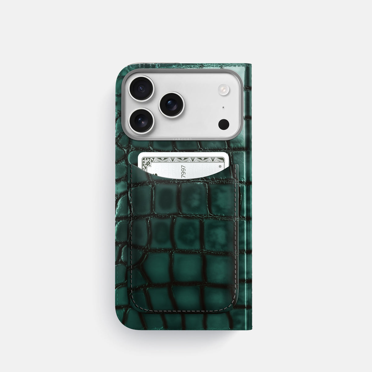 Folio Case with Card For iPhone 17 Pro In Patina Alligator -3 | Green-Steel