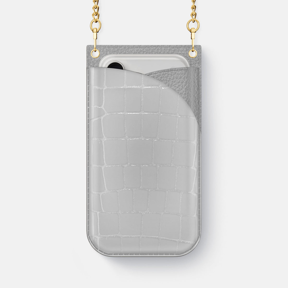 Crossbody Bag For iPhone 18 Pro Max In Shiny Alligator -1 | White-Gold