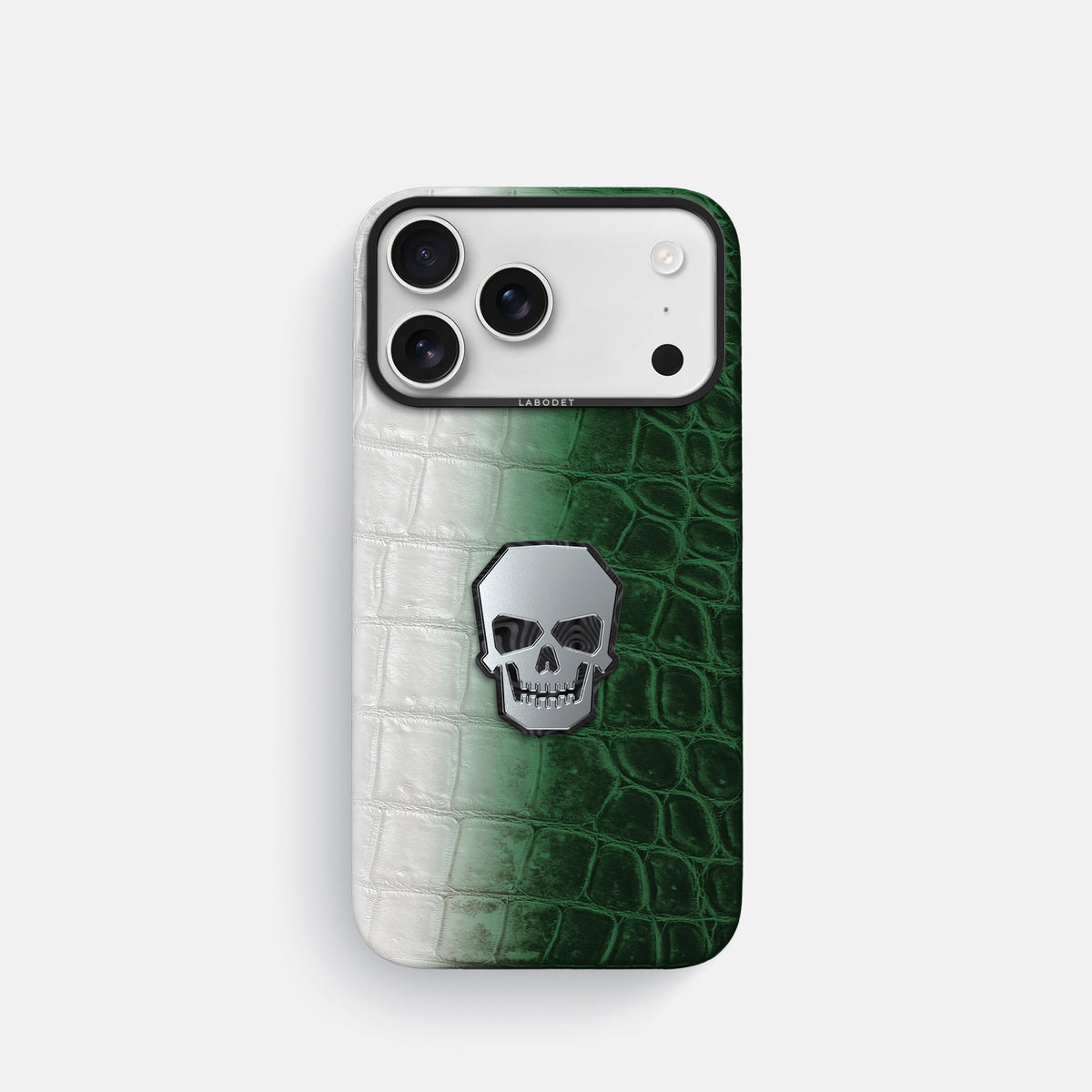 Classic Case With Titanium Skull For iPhone 18 Pro In Himalayan Crocodile -1 | Green-Black