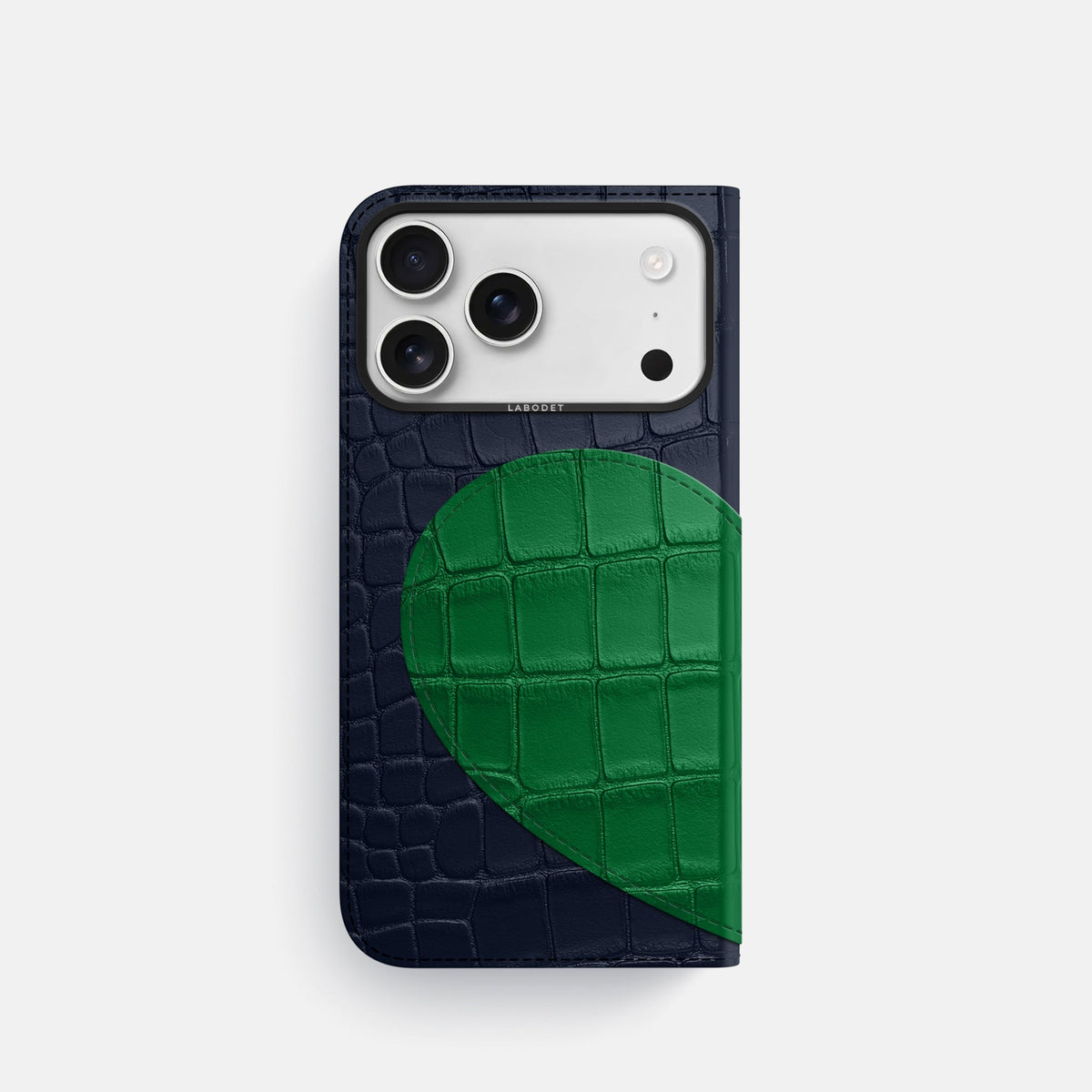 Folio Case With Heart For iPhone 18 Pro In Alligator -3 | Navy-Blue-Black