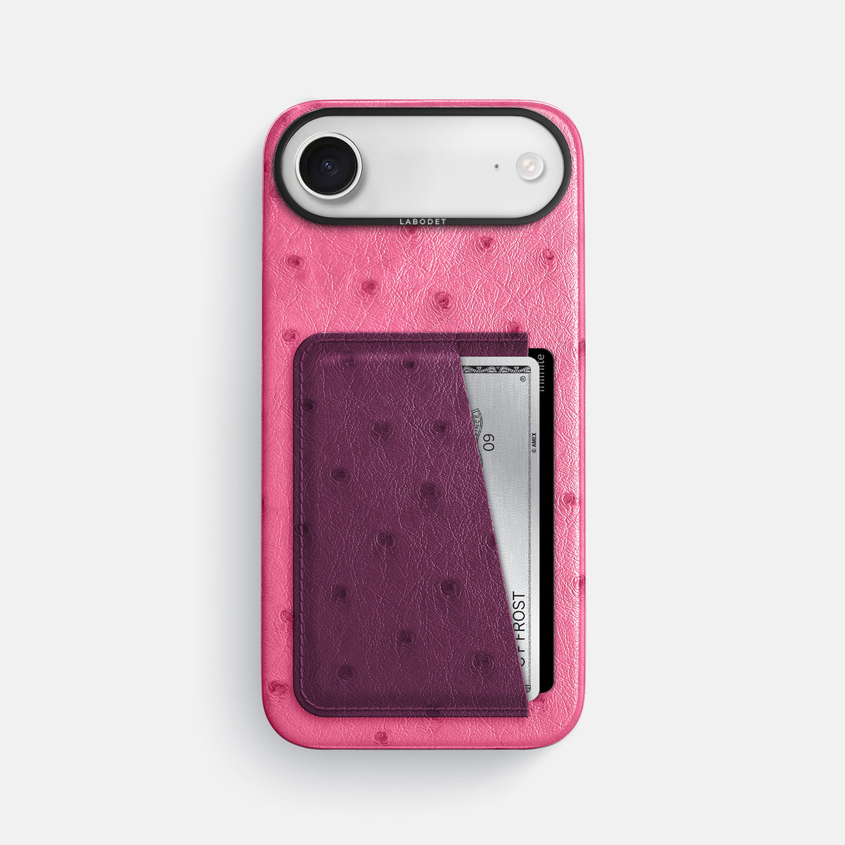 Double Card Case Coloré For iPhone 17 Air In Ostrich -1 | Pink-Black