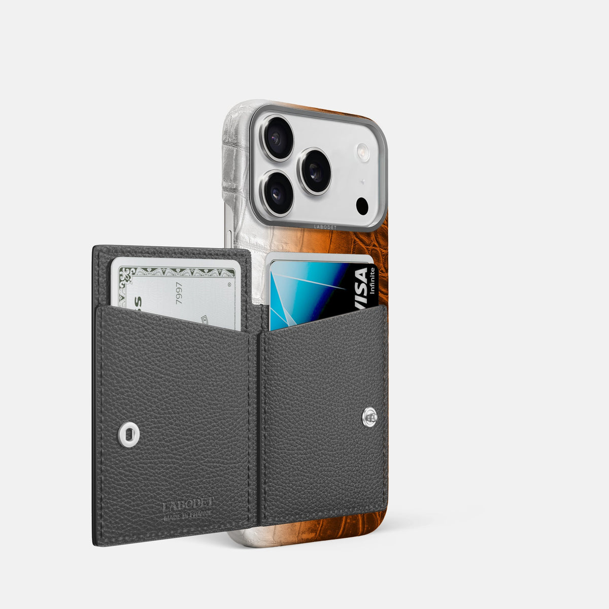 Bi-Fold Case For iPhone 18 Pro In Himalayan Crocodile -2 | Orange-Steel