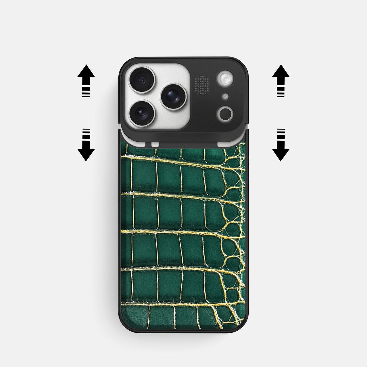Metal Case For iPhone 17 Pro In Patina Alligator -2 | Cambridge-Black