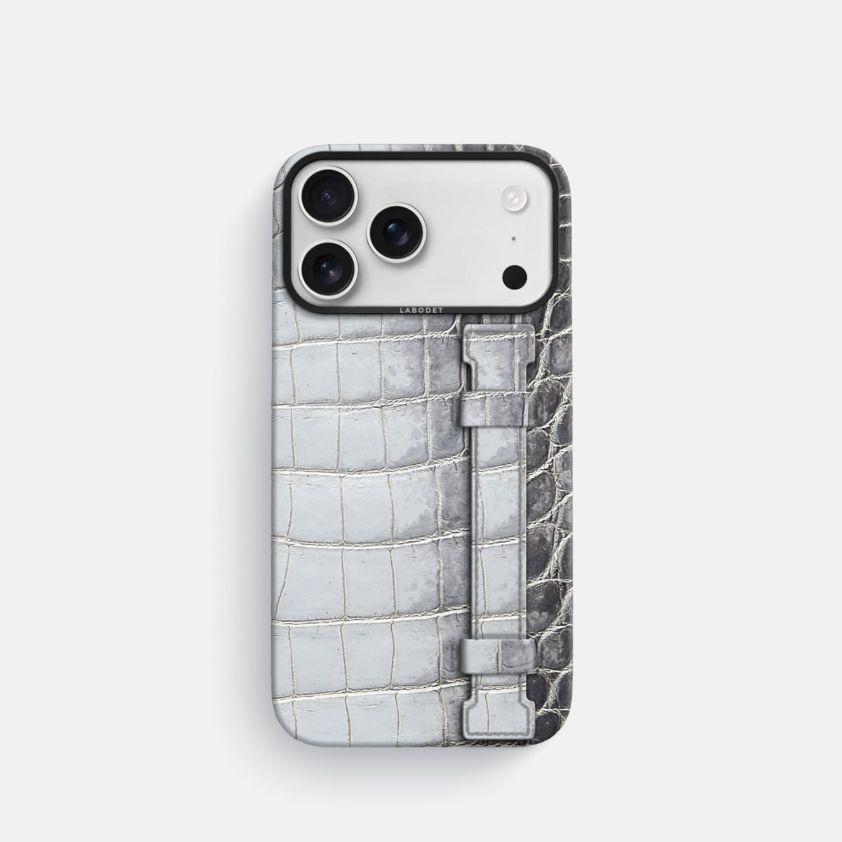 Handle Case For iPhone 18 Pro In Himalayan Crocodile -1 | Silver-Black