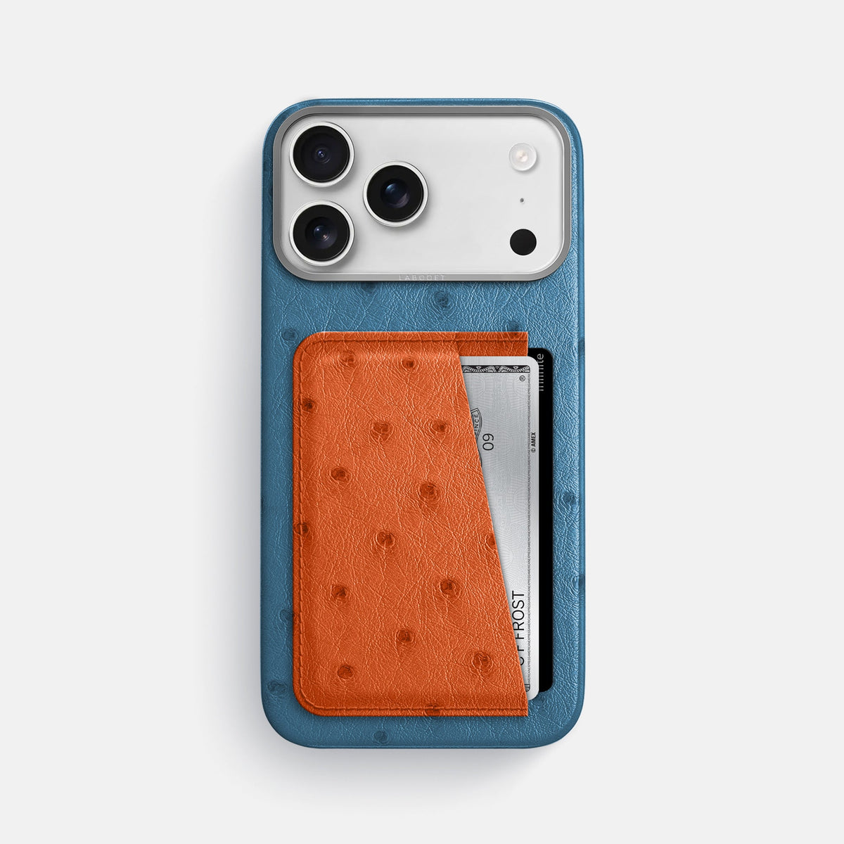 Double Card Case Coloré For iPhone 18 Pro Max In Ostrich -1 | Blue-Jeans-Steel