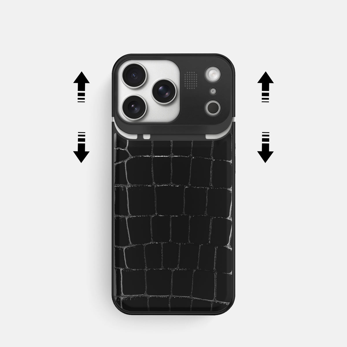 Metal Case For iPhone 17 Pro In Shiny Alligator -2 | Black-Black