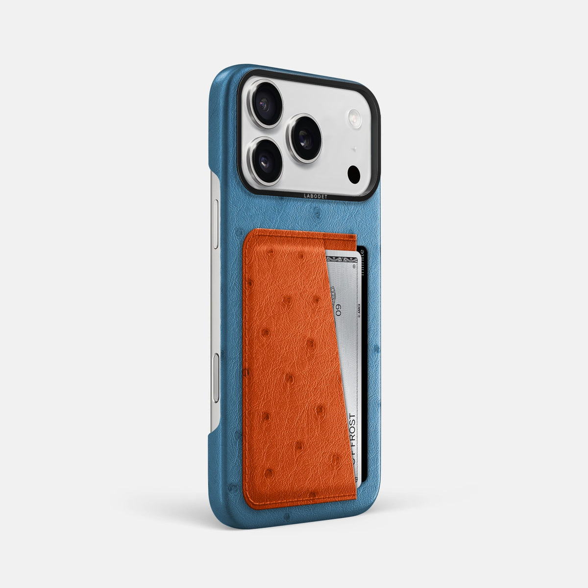 Double Card Case Coloré For iPhone 18 Pro Max In Ostrich -2 | Blue-Jeans-Black