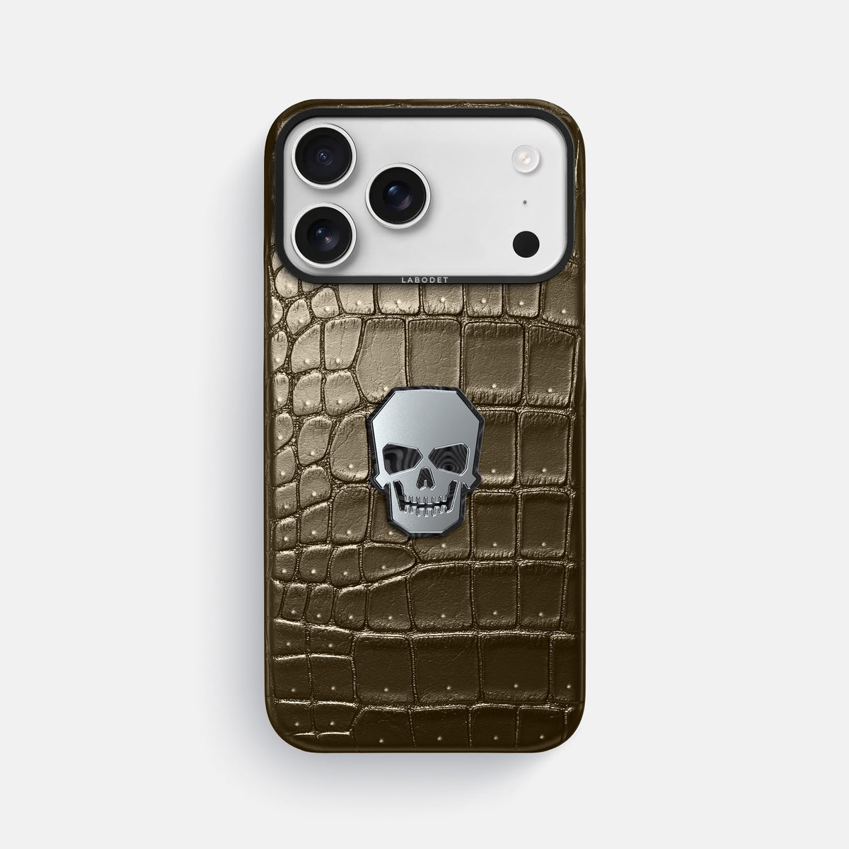 Classic Case With Titanium Skull For iPhone 17 Pro Max In Porosus Crocodile -1 | Bronze-Black