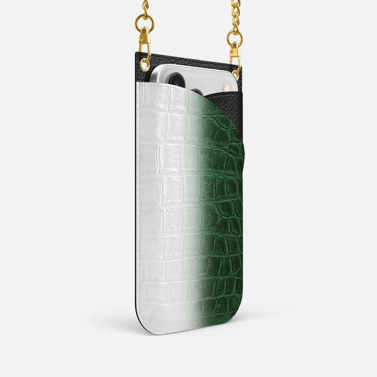 Crossbody Bag For iPhone 17 Pro In Himalayan Crocodile -2 | Green-Gold