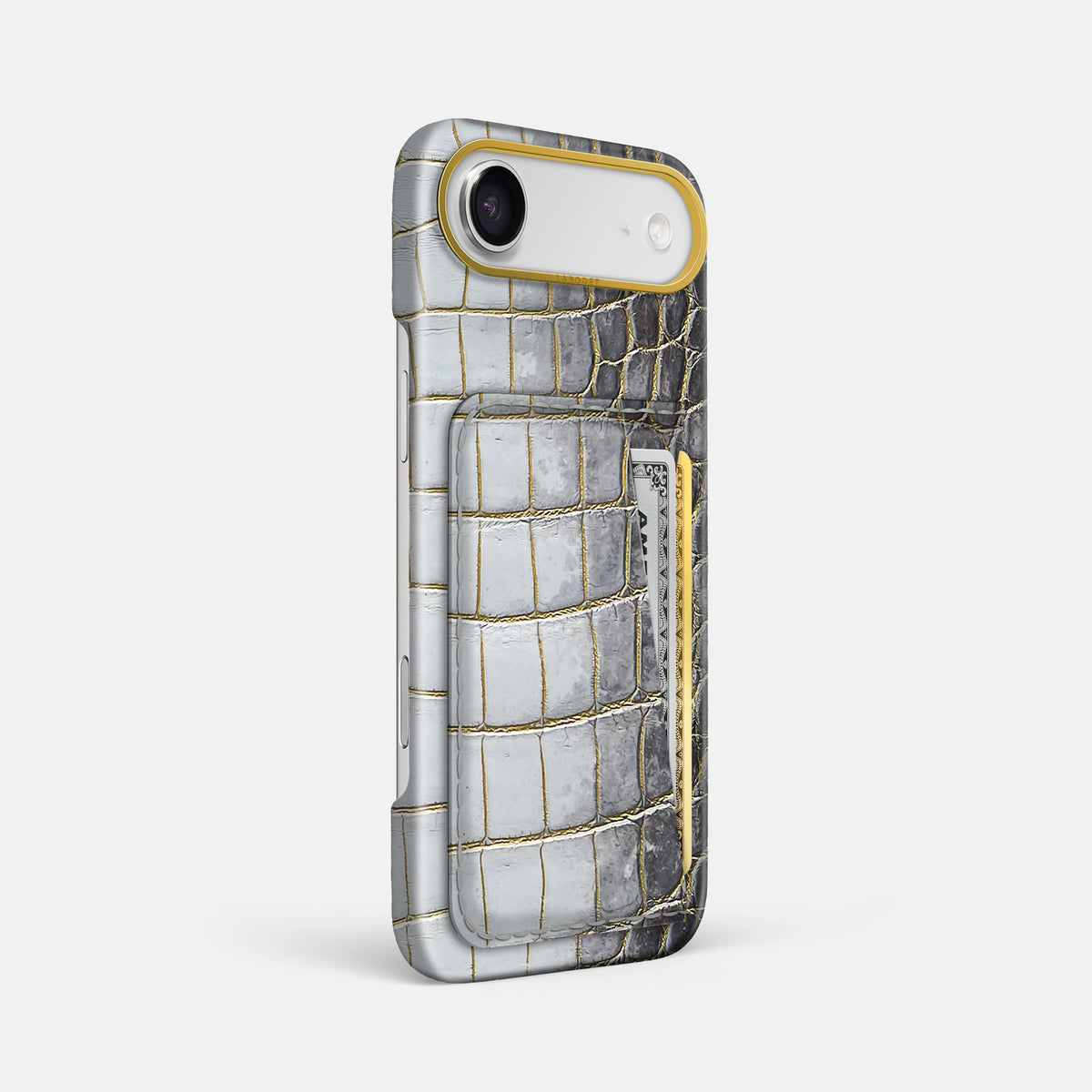 Double Card Case For iPhone 17 Air In Himalayan Crocodile -2 | Gold-Gold
