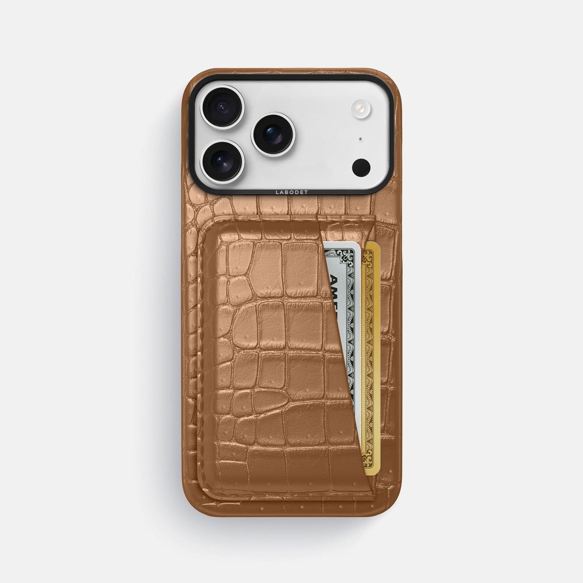 Double Card Case For iPhone 18 Pro Max In Porosus Crocodile -1 | Milk-Chocolate-Black