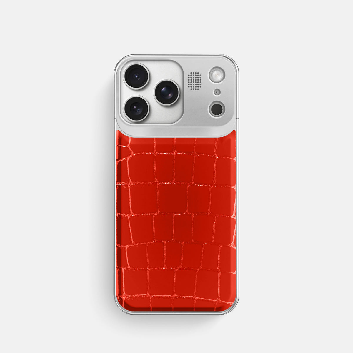 Metal Case For iPhone 17 Pro In Shiny Alligator -1 | Coral-Orange-Steel