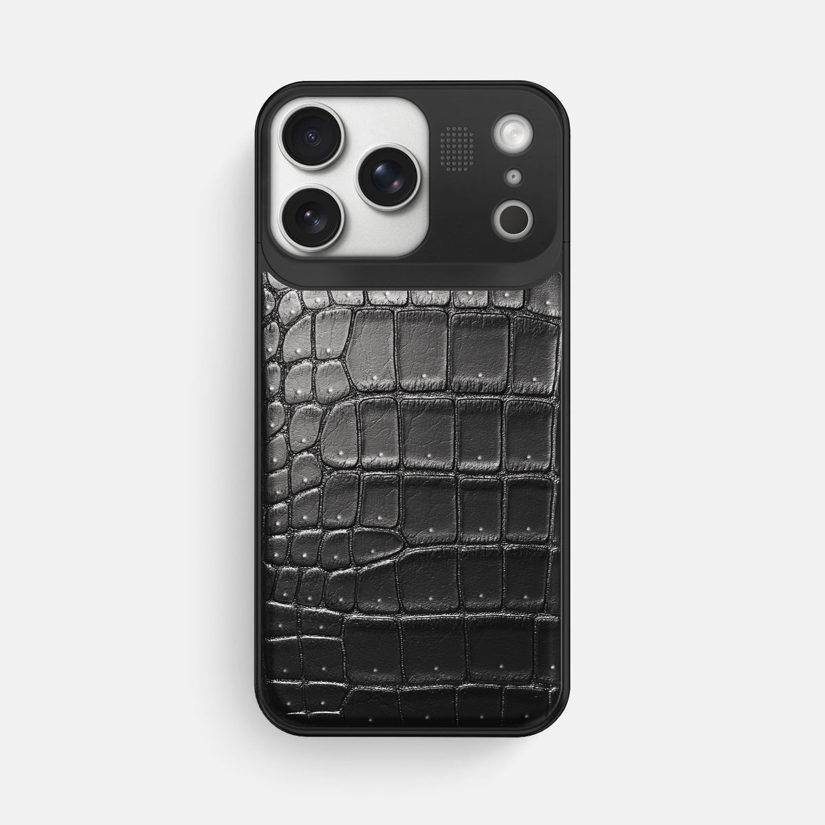 Metal Case For iPhone 17 Pro Max In Porosus Crocodile -1 | Shiny-Black-Black