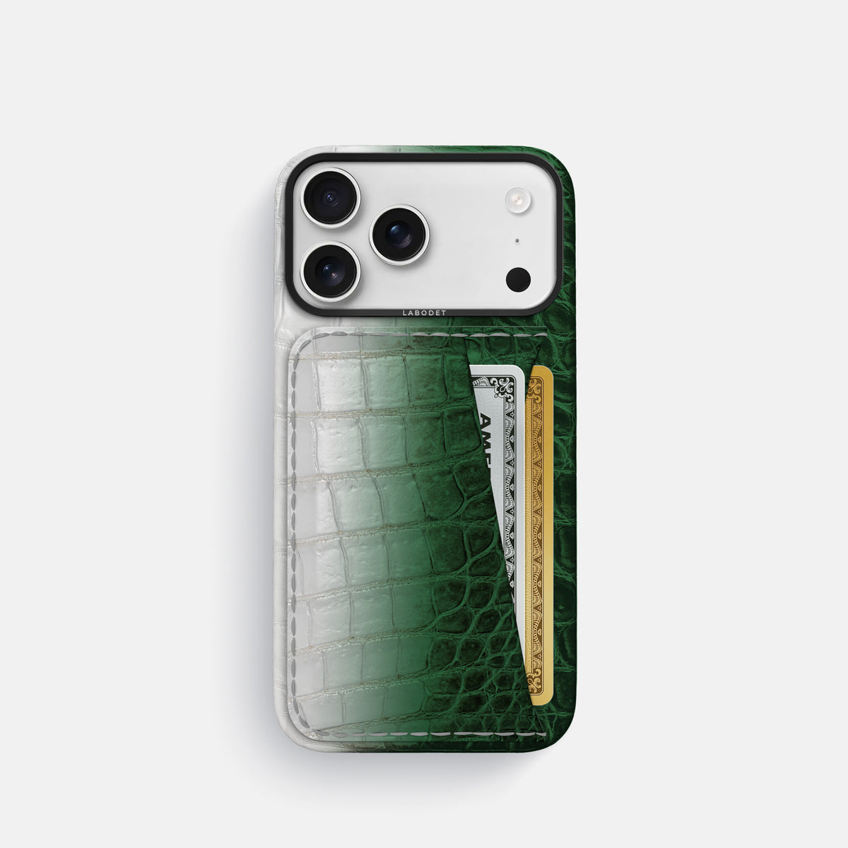 Double Card Case For iPhone 17 Pro In Himalayan Crocodile -1 | Green-Black