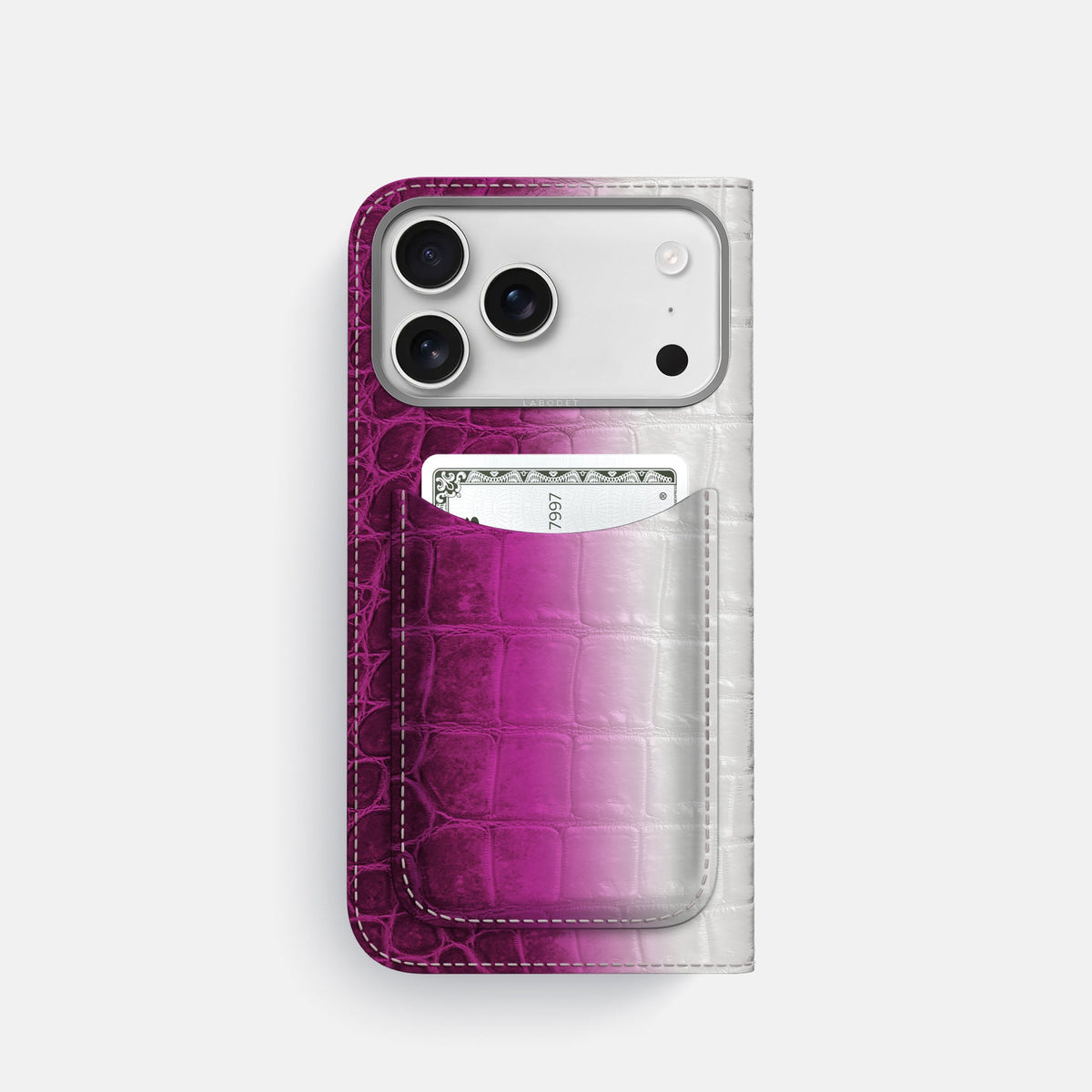 Folio Case with Card For iPhone 18 Pro In Himalayan Crocodile -3 | Fuchsia-Steel