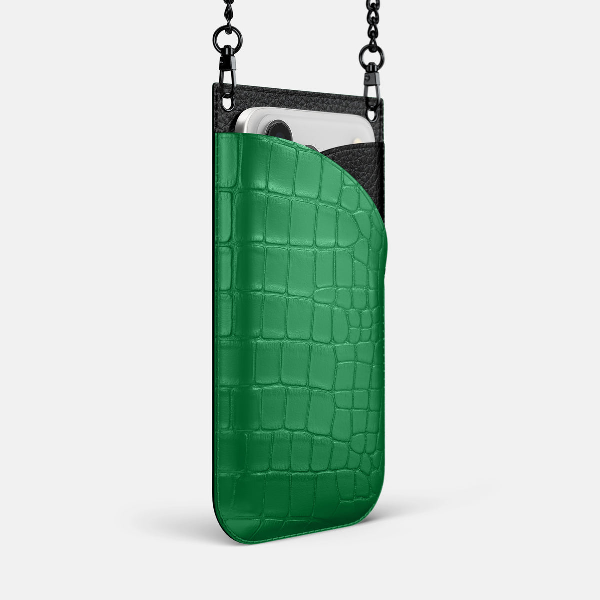 Crossbody Bag For iPhone 17 Pro In Alligator -2 | Forest-Green-Black