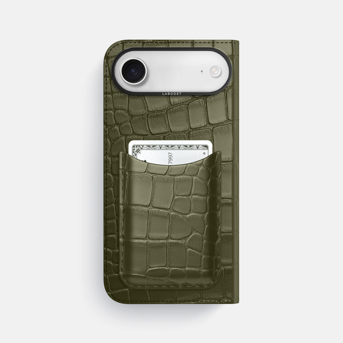 Folio Case with Card For iPhone 17 Air In Alligator -3 | Kaki-Green-Black