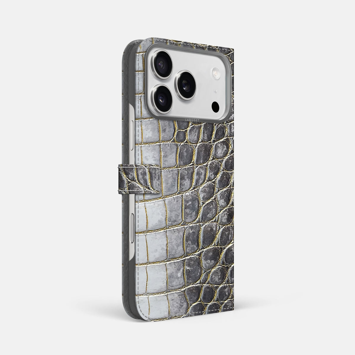 Folio Case with Clasp For iPhone 18 Pro Max In Himalayan Crocodile -1 | Gold-Steel