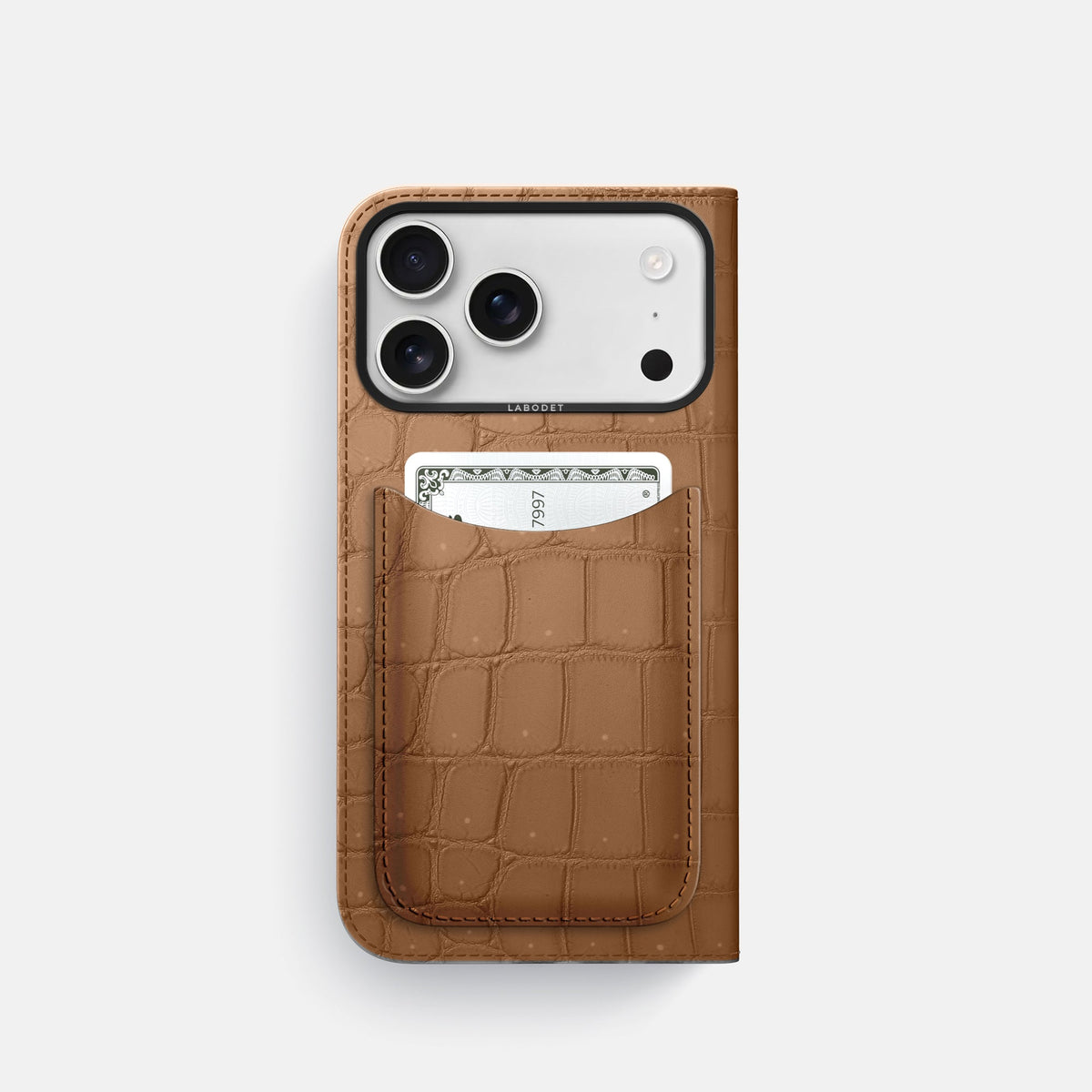 Folio Case with Card For iPhone 18 Pro In Porosus Crocodile -3 | Milk-Chocolate-Black