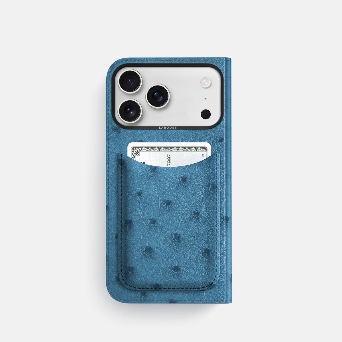 Folio Case with Card For iPhone 18 Pro In Ostrich -3 | Blue-Jeans-Black