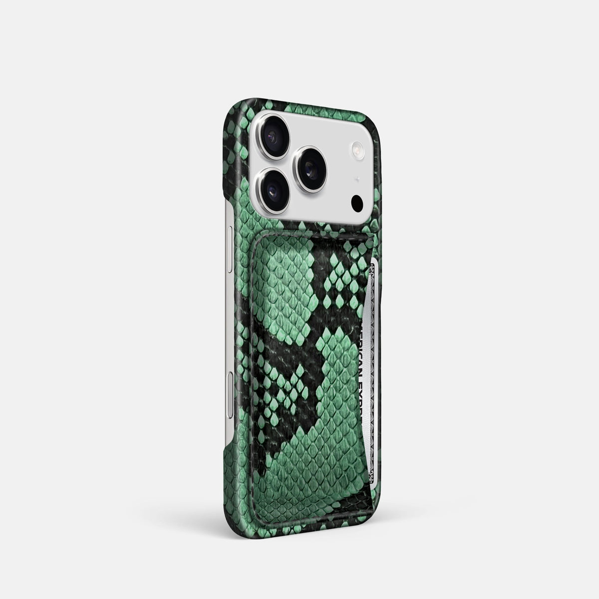 Slim Card Case For iPhone 18 Pro In Deluxe Python -2 | Forest-Green