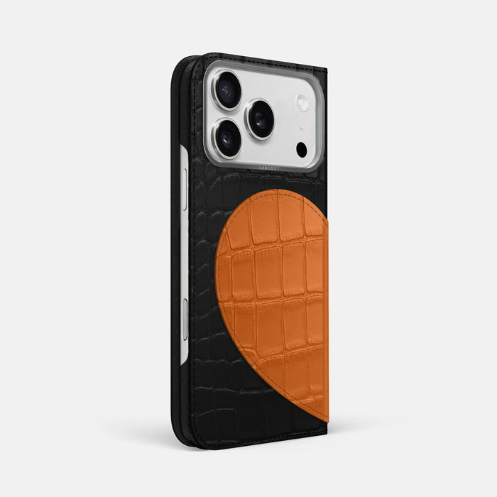 Folio Case With Heart For iPhone 17 Pro Max In Alligator -1 | Black-Steel