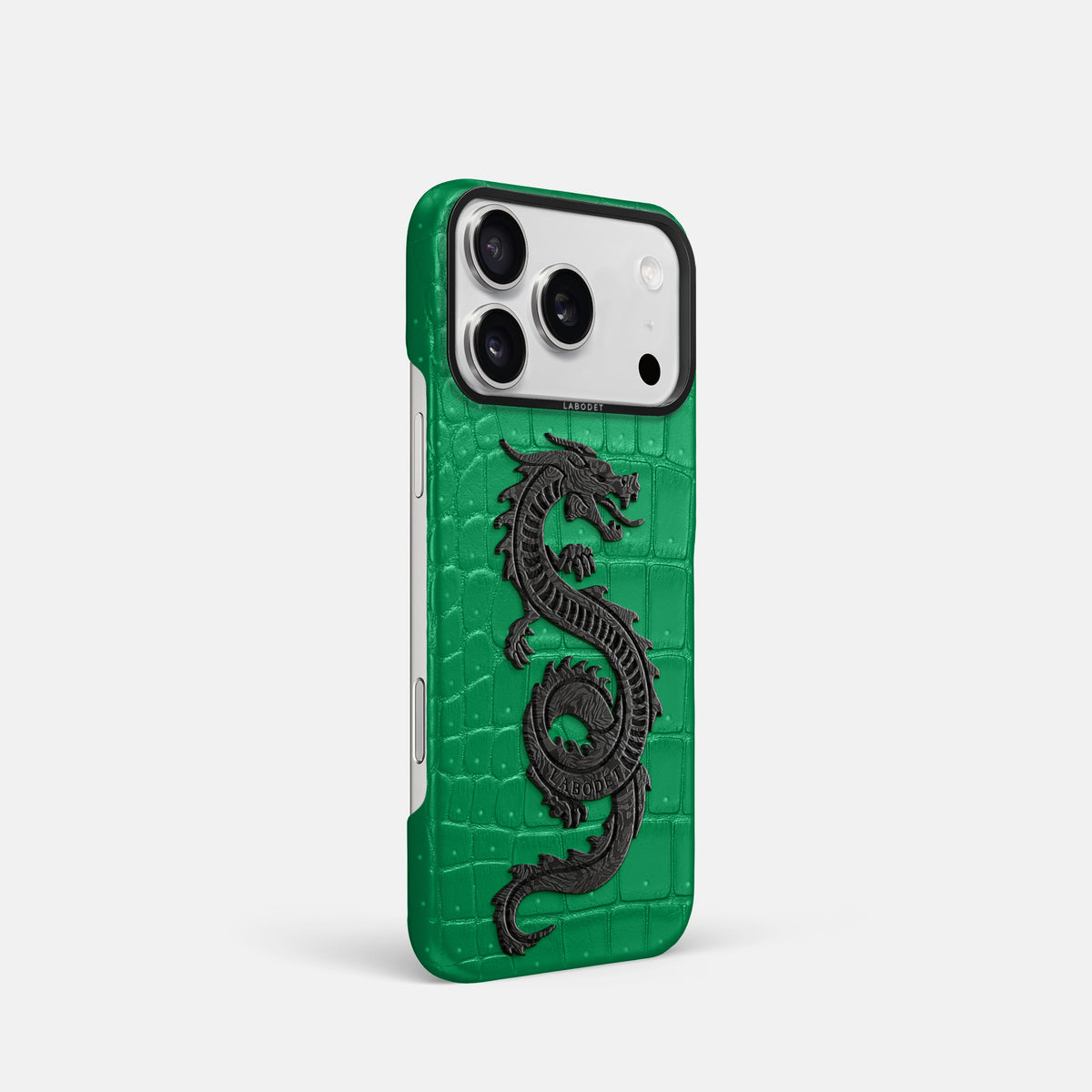 Classic Case With Carbon Dragon For iPhone 17 Pro In Porosus Crocodile -2 | Cactus-Green-Black