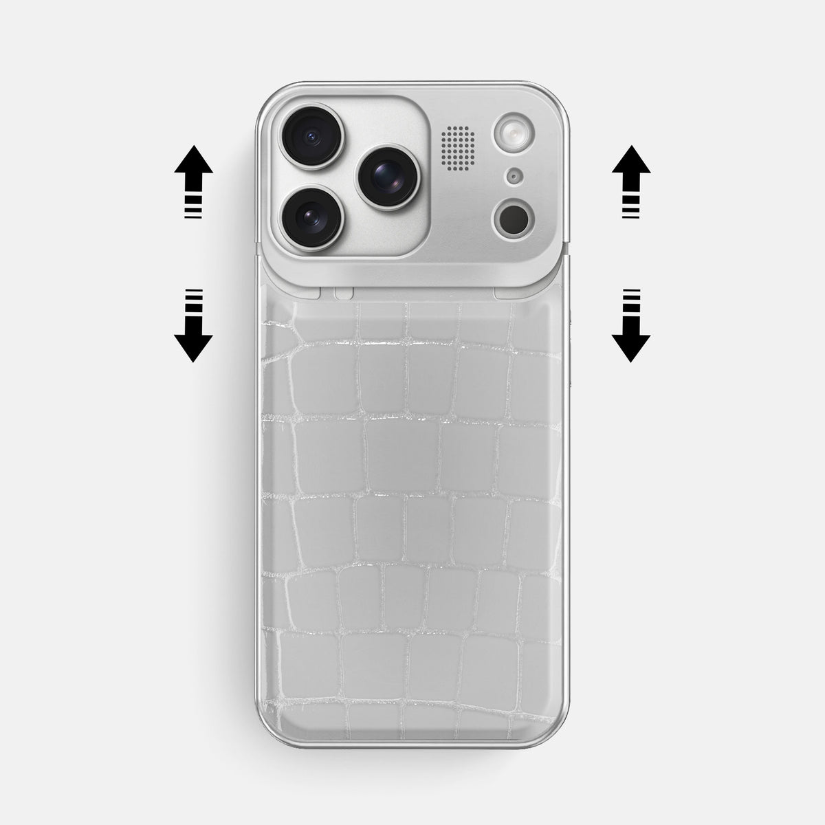 Metal Case For iPhone 17 Pro Max In Shiny Alligator -2 | White-Steel