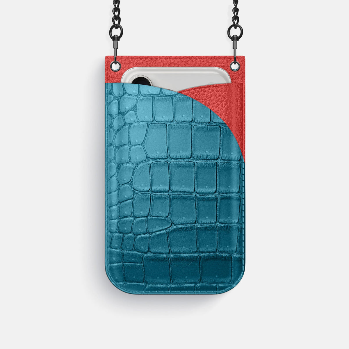 Crossbody Bag For iPhone 18 Pro In Porosus Crocodile -1 | Turquoise-Black