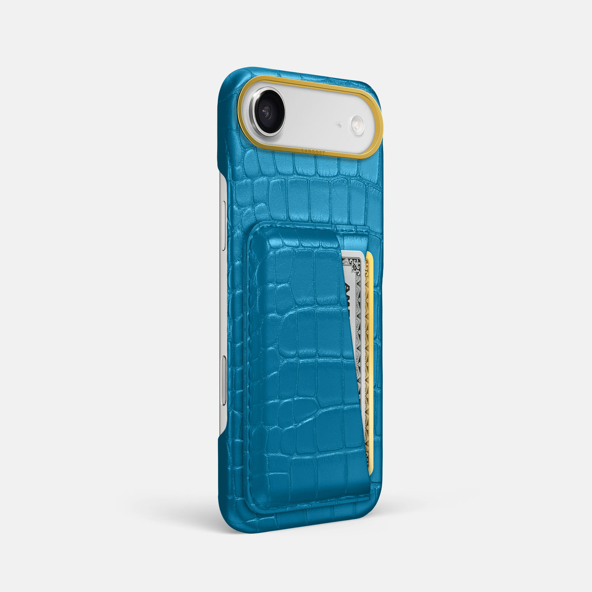 Double Card Case For iPhone 17 Air In Alligator -2 | Curaçao-Blue-Gold
