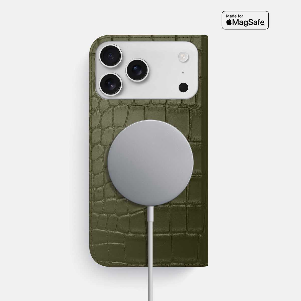 Folio Slim Case For iPhone 18 Pro Max In Alligator -3 | Kaki-Green