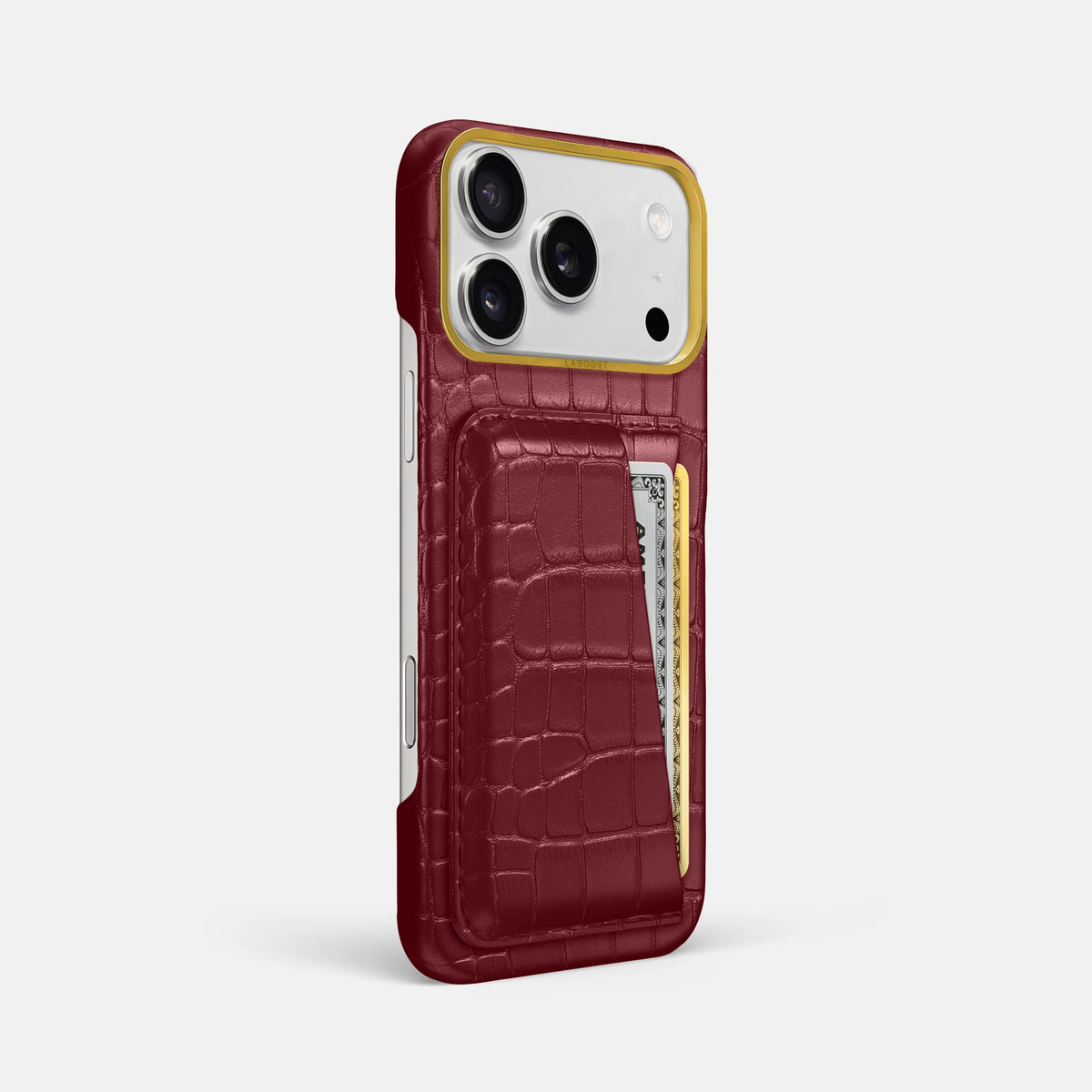 Double Card Case For iPhone 18 Pro Max In Alligator -2 | Burgundy-Gold