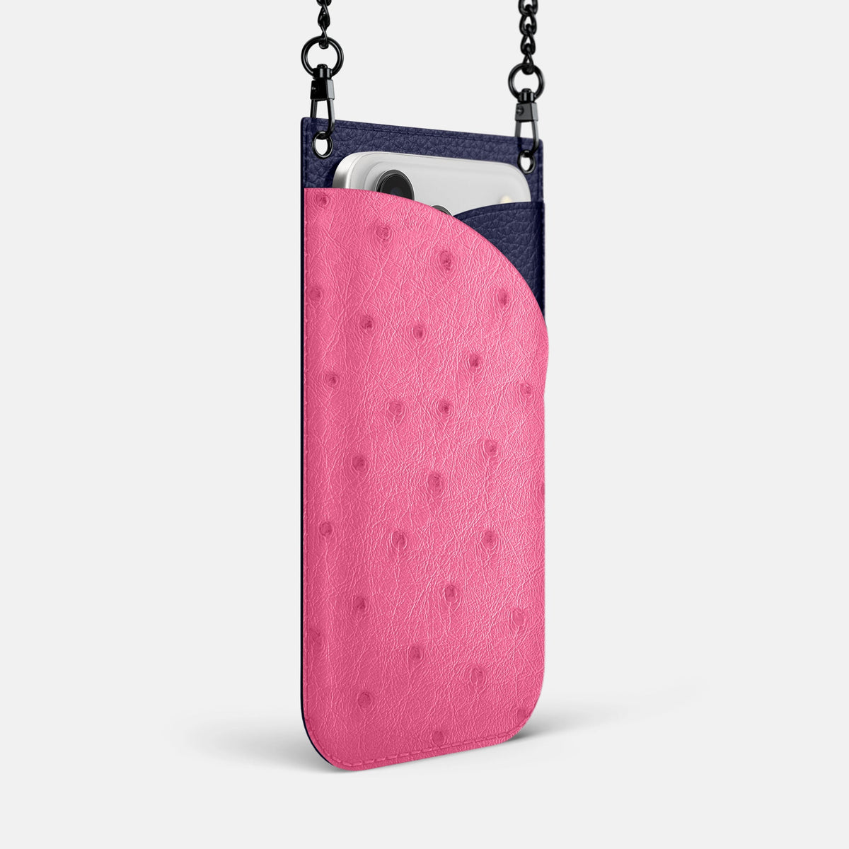 Crossbody Bag For iPhone 18 Pro Max In Ostrich -2 | Pink-Black