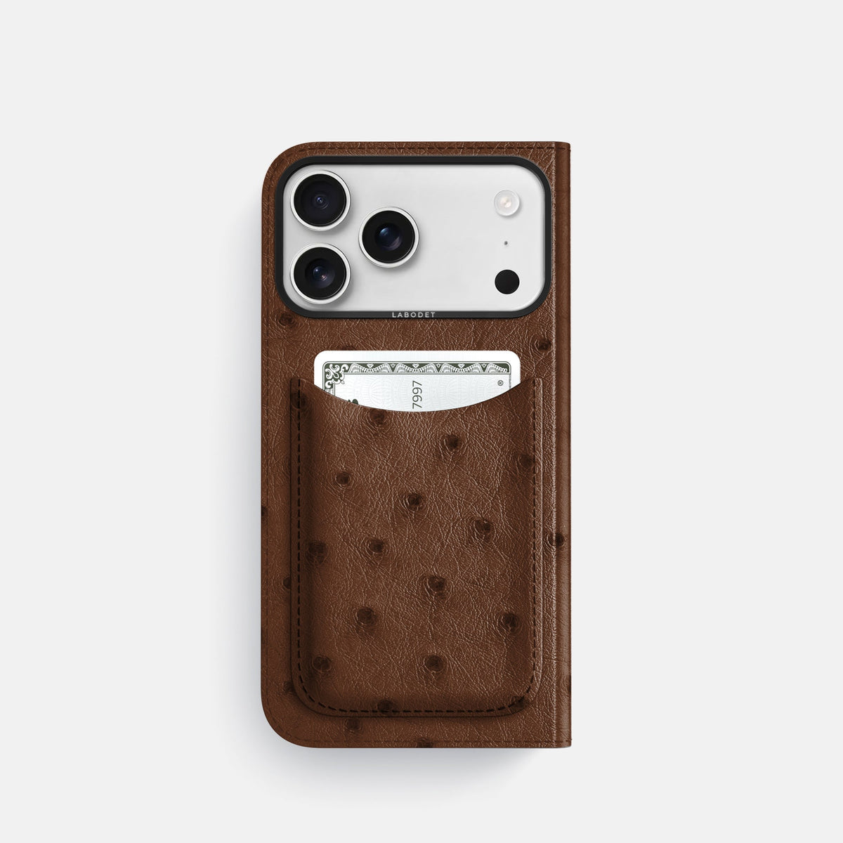 Folio Case with Card For iPhone 18 Pro In Ostrich -3 | Chocolate-Black
