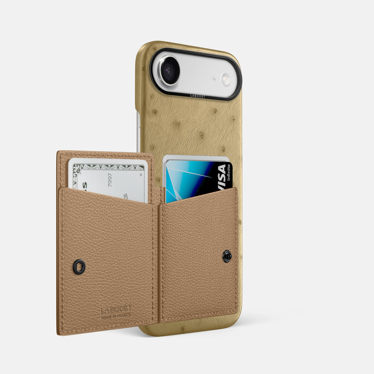 Bi-Fold Case For iPhone 17 Air In Ostrich -2 | Desert-Sand-Black