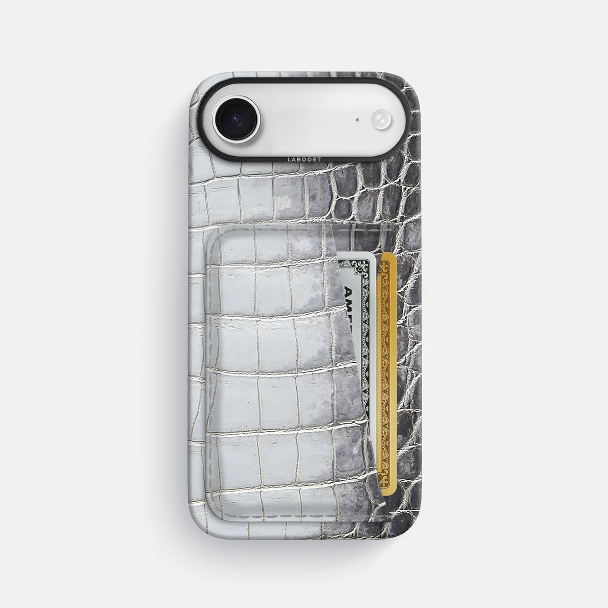 Double Card Case For iPhone 17 Air In Himalayan Crocodile -1 | Silver-Black