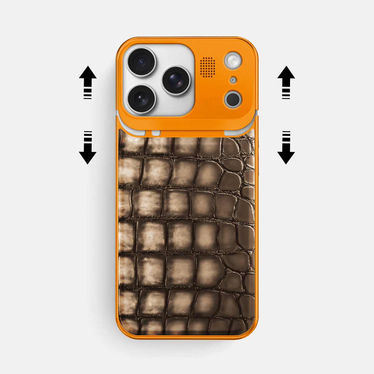 Metal Case For iPhone 17 Pro Max In Patina Alligator -2 | Etoupe-Orange