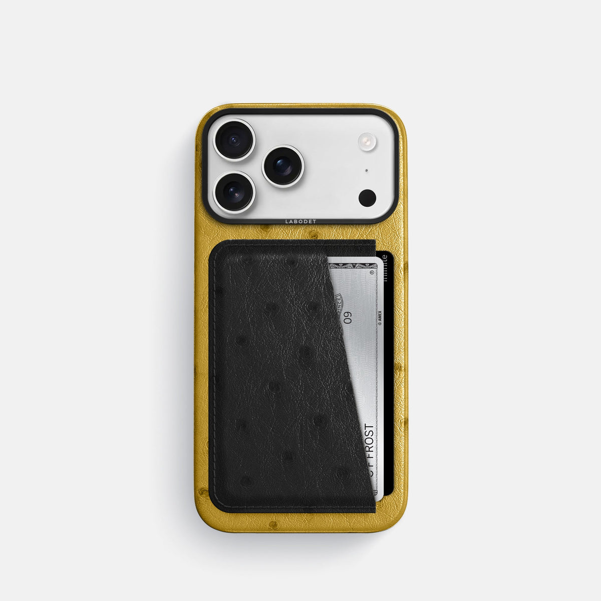 Double Card Case Coloré For iPhone 18 Pro In Ostrich -1 | Gold-Black