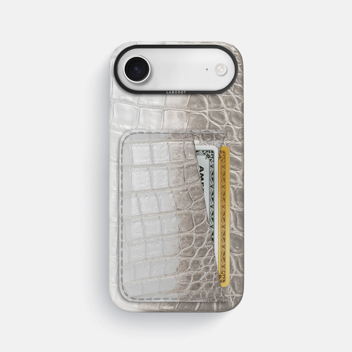 Double Card Case For iPhone 17 Air In Himalayan Crocodile -1 | Grey-Black