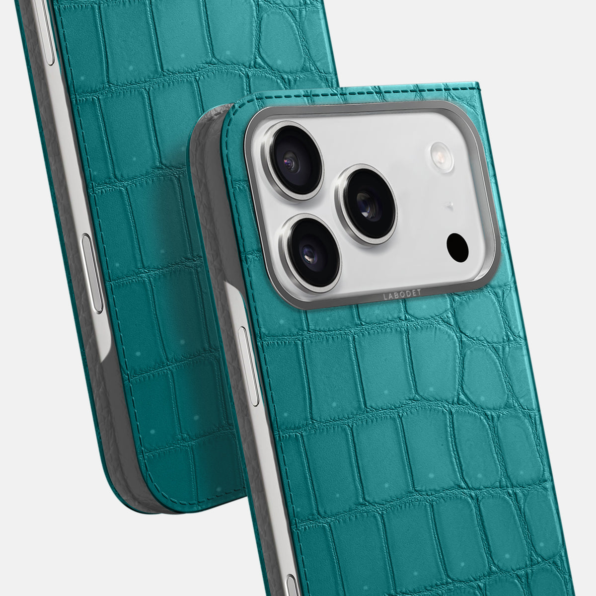 Folio Case For iPhone 17 Pro Max In Porosus Crocodile -5 | Celadon-Steel